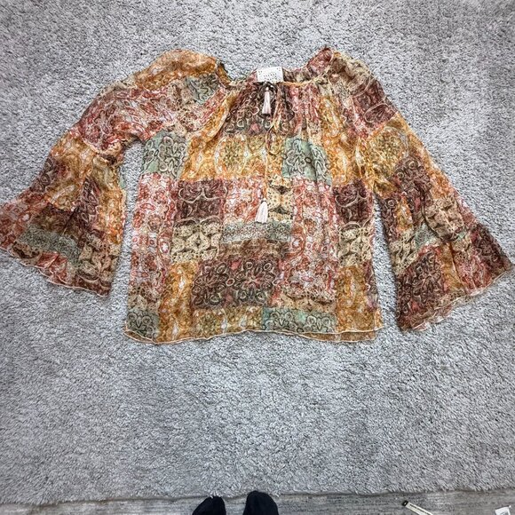 Johnny Was Tops - Johnny Was Kanarra Tiered Silk Blouse Flare Sleeves Boho Peasant Size Medium